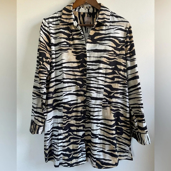 Chico's Button Down Tunic Shirt, Tiger Print, Women's Large - Picture 1 of 8